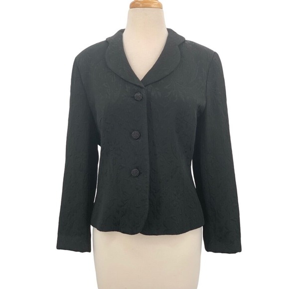 Ann Taylor Jackets & Blazers - Ann Taylor Petites Womens LS Button Front Lined Blazer/Jacket Black Brocade 10P‎